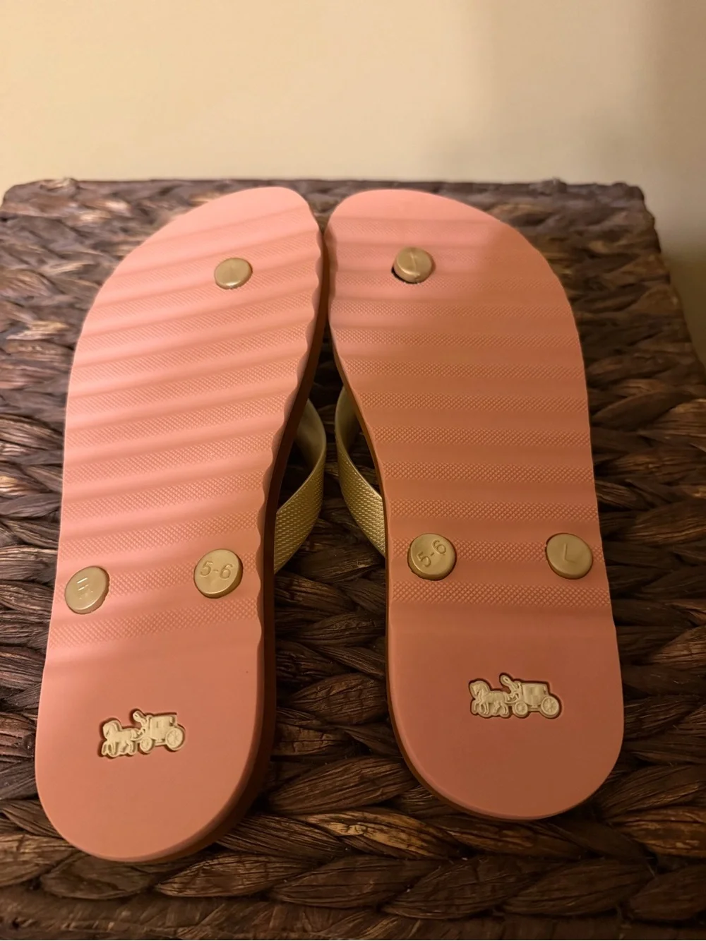 Coach Signature Flip Flops in Gold